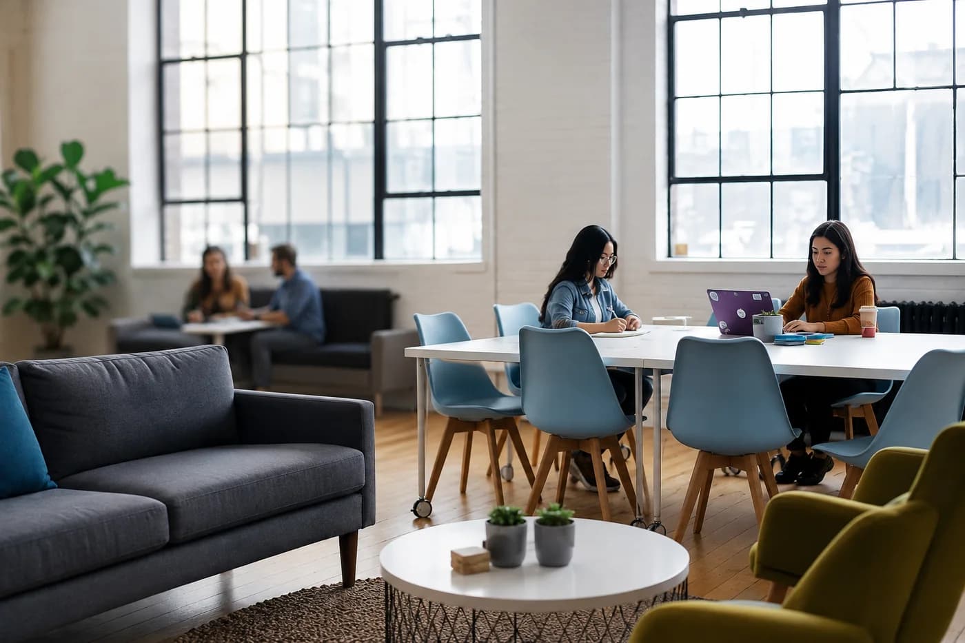 Colleagues working in GMSQUEST's open-plan office
